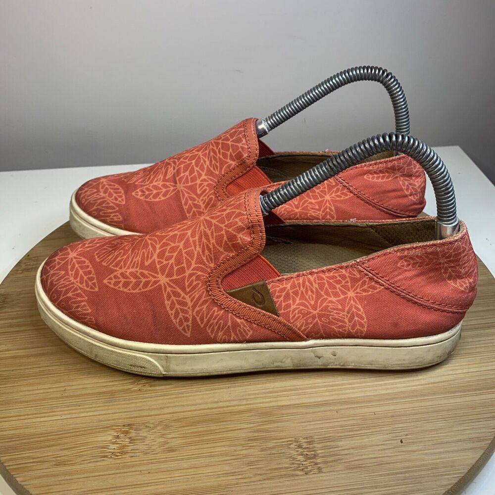 Olukai Pehuea PowWowWomen’s Size 7.5 Shoes Slip On Canvas Red Orange 20359-PK4B